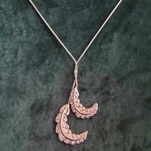 VTG 90s Y2K Lanvin Silver Rhinestone Leaf Necklace